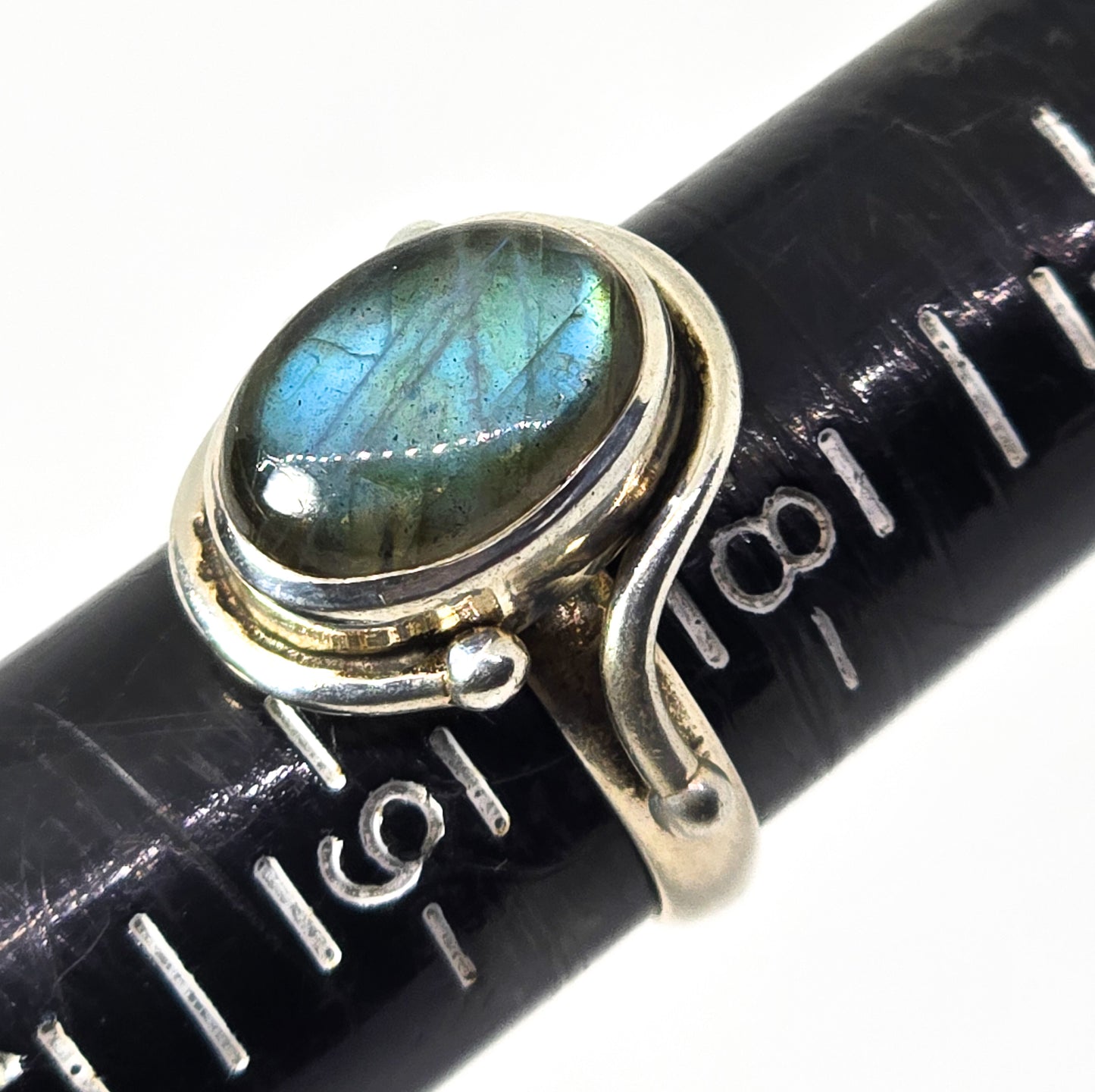 Sajen SJ Blue Flashy Labradorite large sterling silver statement ring size 8.5