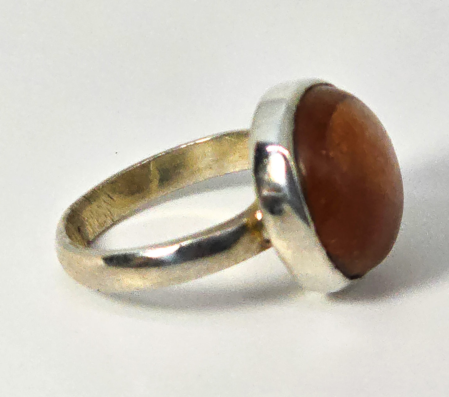 Sunstone large orange gemstone modernist round sterling silver ring size 6