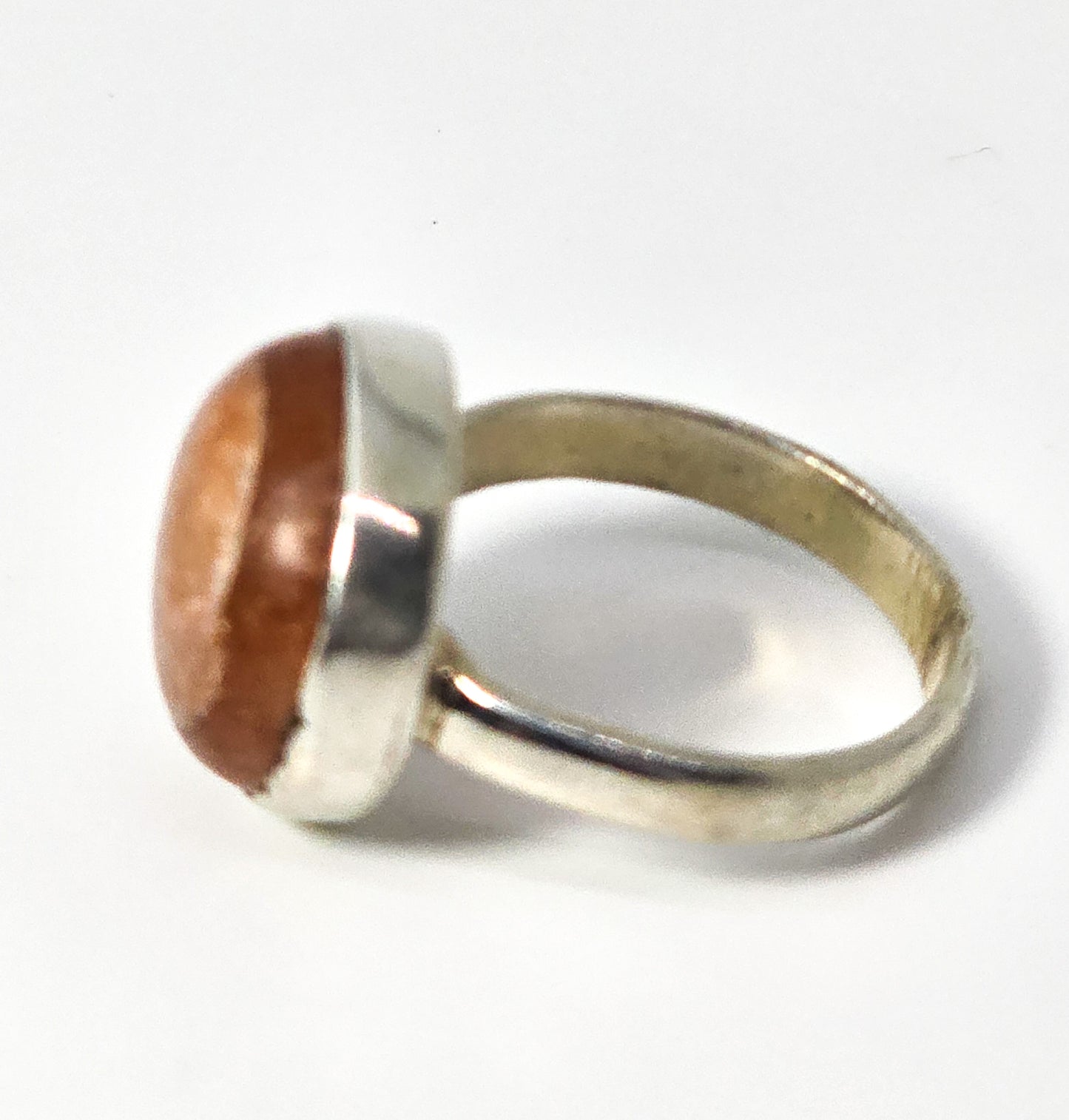 Sunstone large orange gemstone modernist round sterling silver ring size 6
