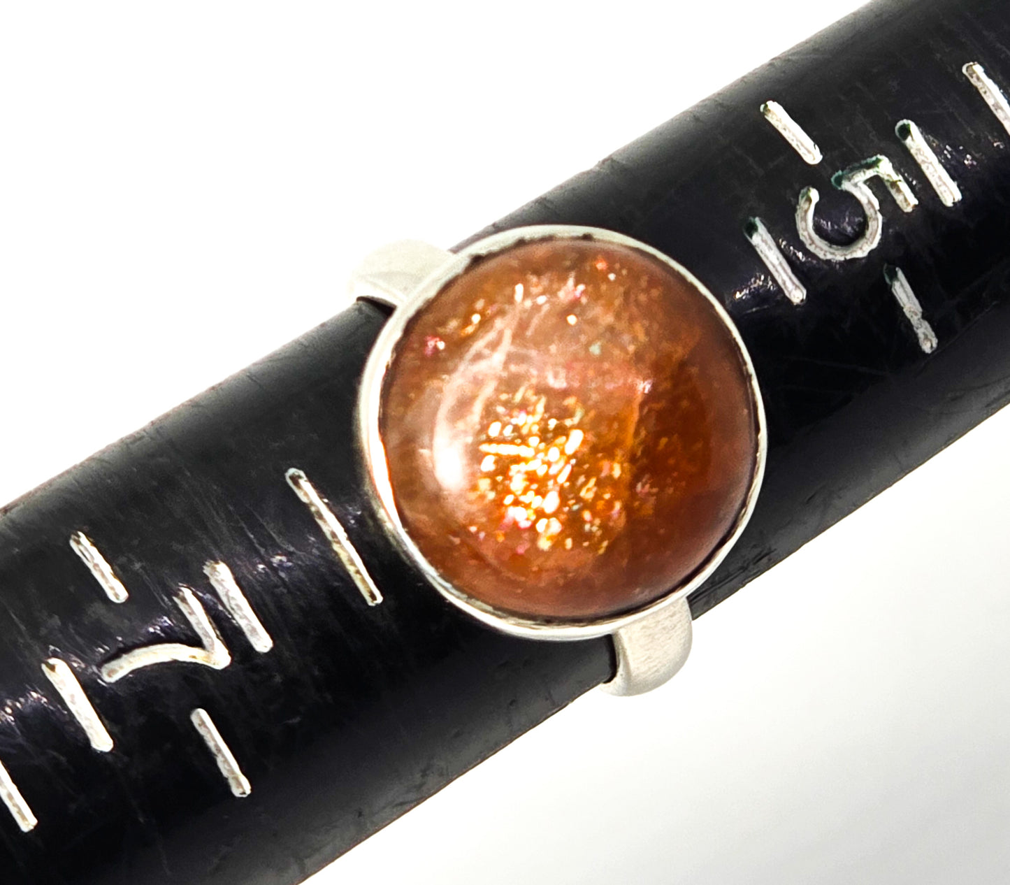 Sunstone large orange gemstone modernist round sterling silver ring size 6