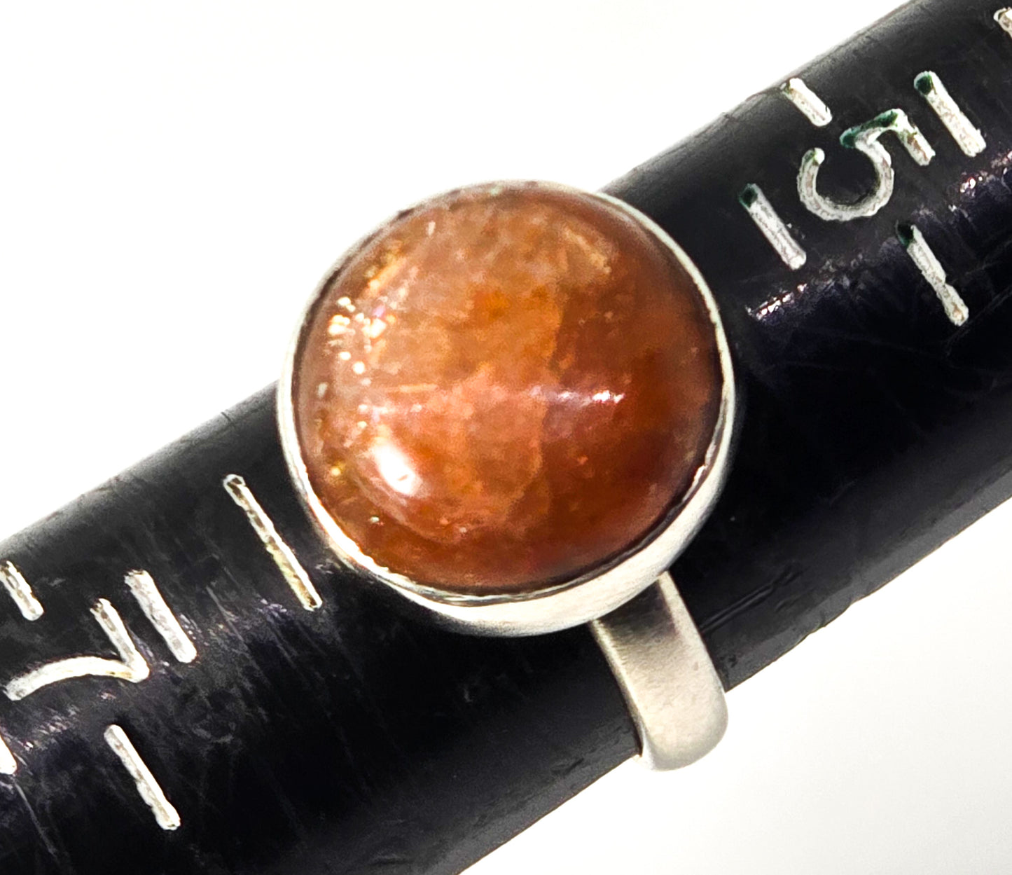Sunstone large orange gemstone modernist round sterling silver ring size 6