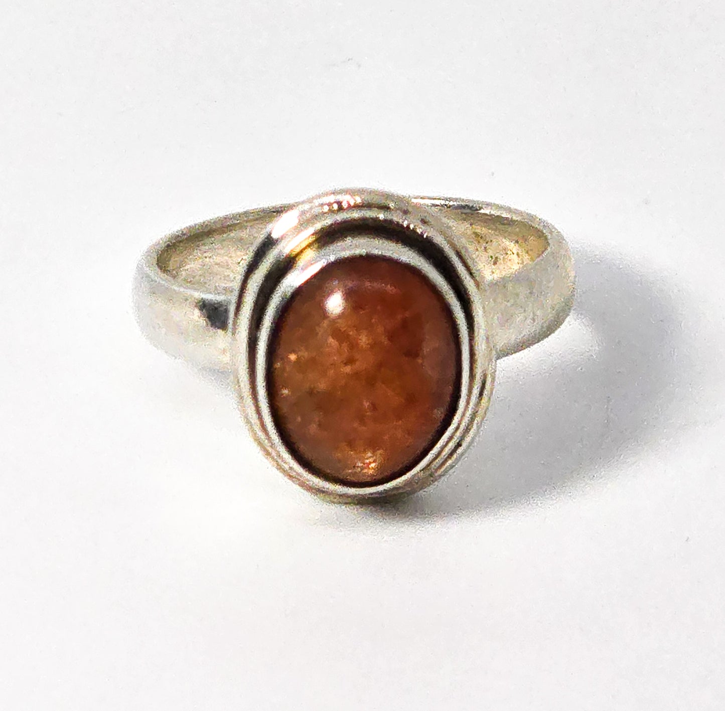 Sunstone large orange gemstone modernist oval sterling silver ring size 6