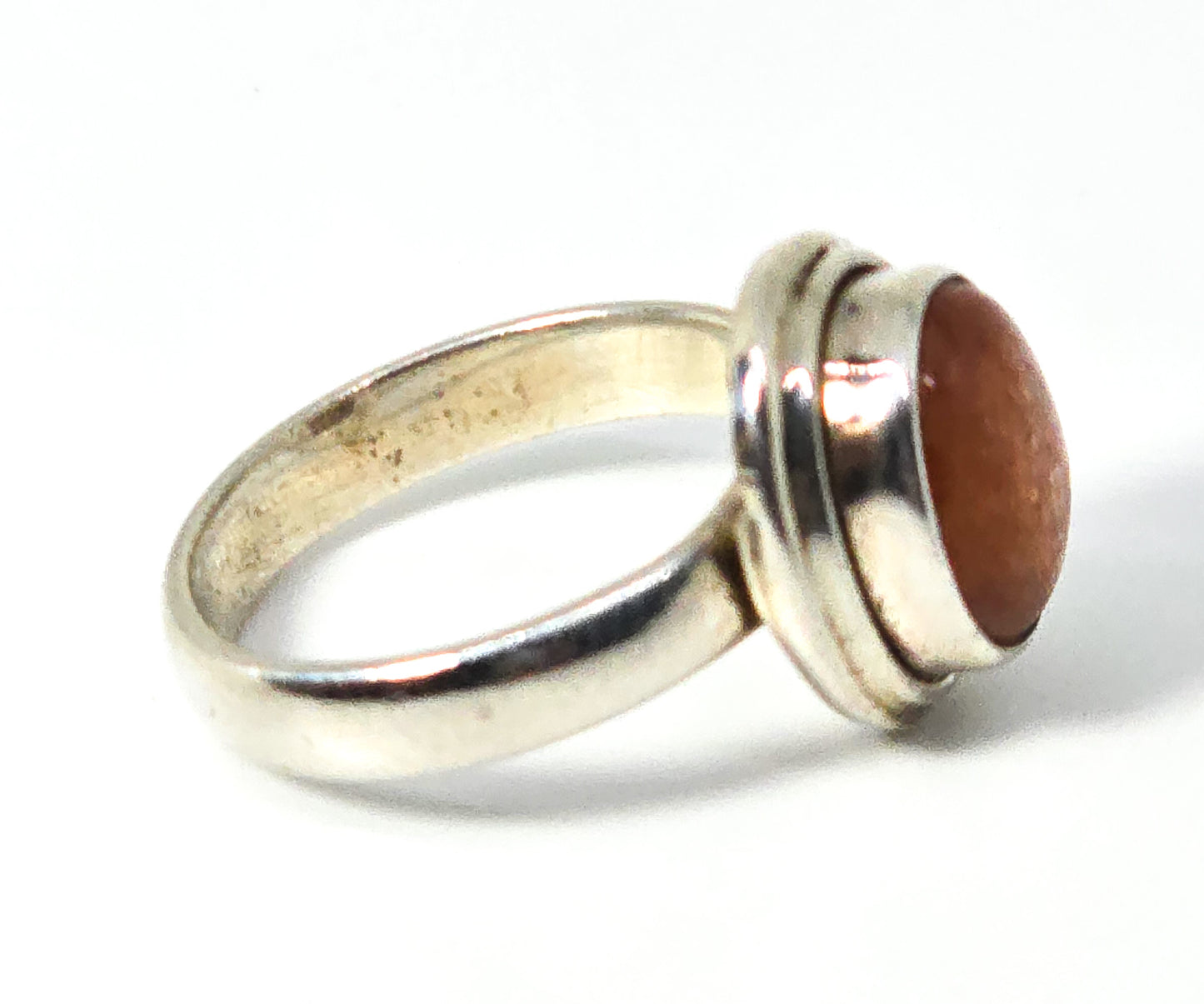 Sunstone large orange gemstone modernist oval sterling silver ring size 6
