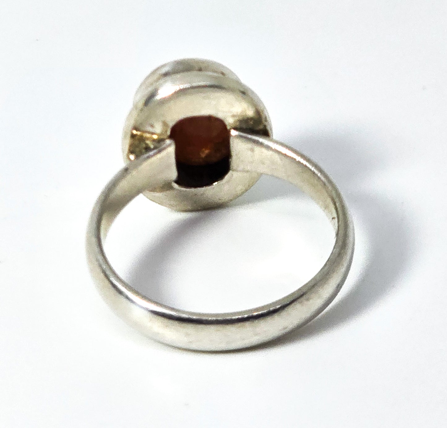 Sunstone large orange gemstone modernist oval sterling silver ring size 6