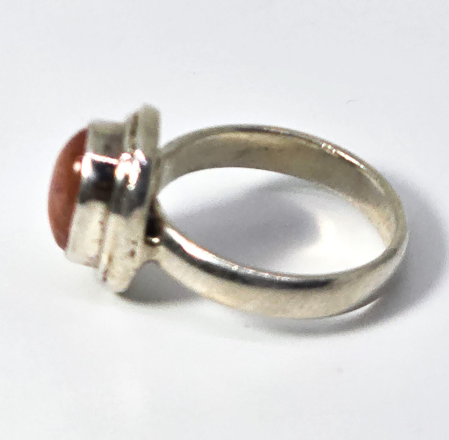 Sunstone large orange gemstone modernist oval sterling silver ring size 6