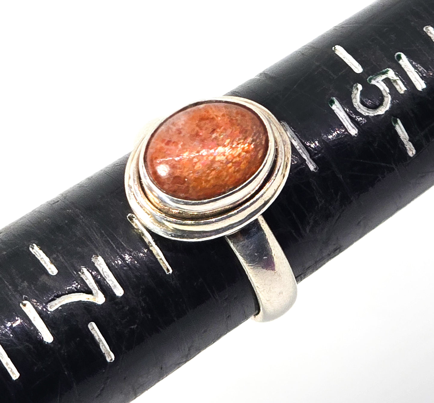Sunstone large orange gemstone modernist oval sterling silver ring size 6