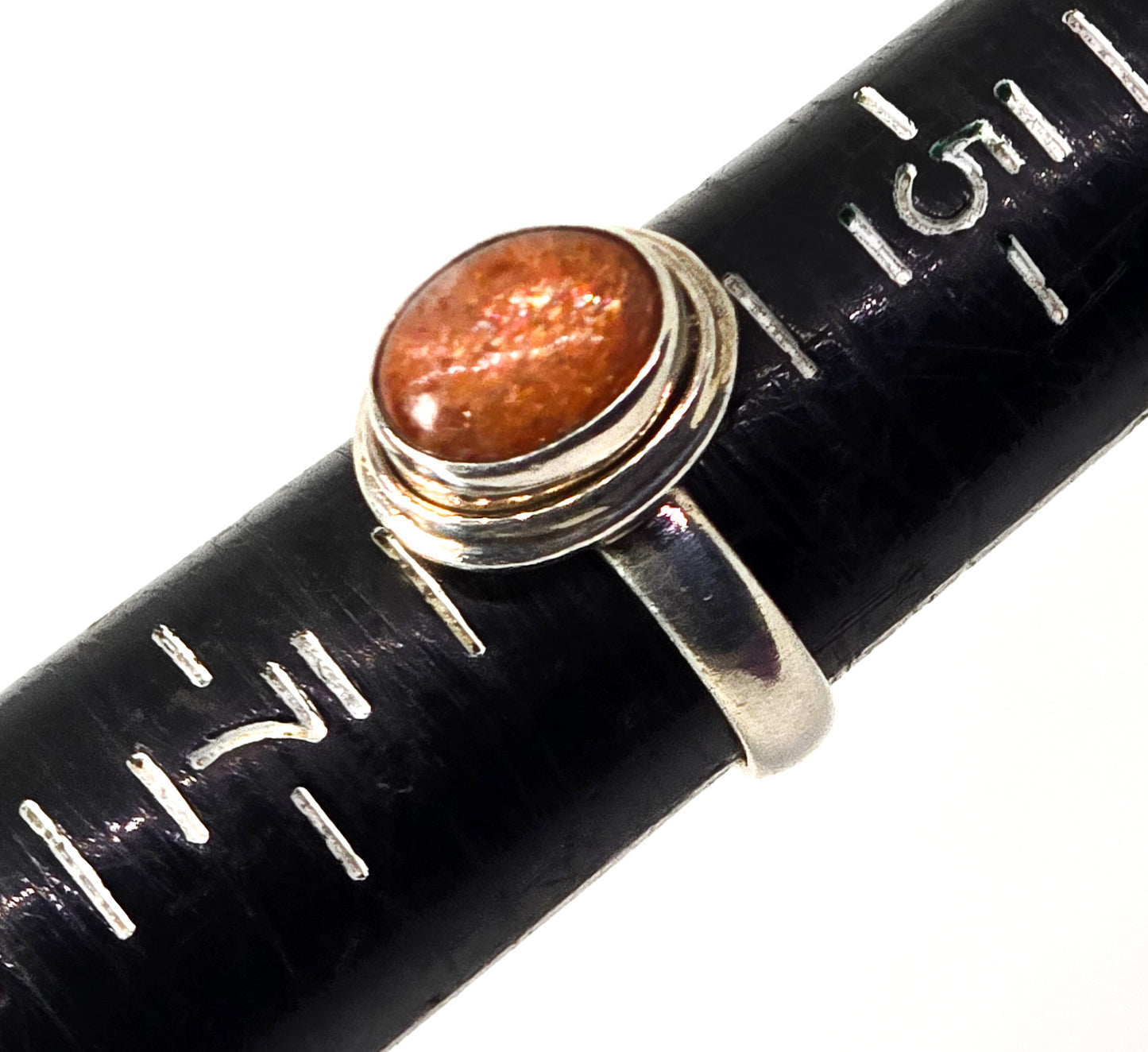 Sunstone large orange gemstone modernist oval sterling silver ring size 6
