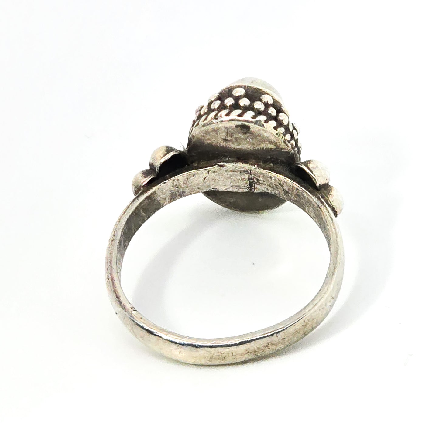 Flashy Blue Moonstone tribal Bali Balinese gemstone sterling silver ring size 6.5