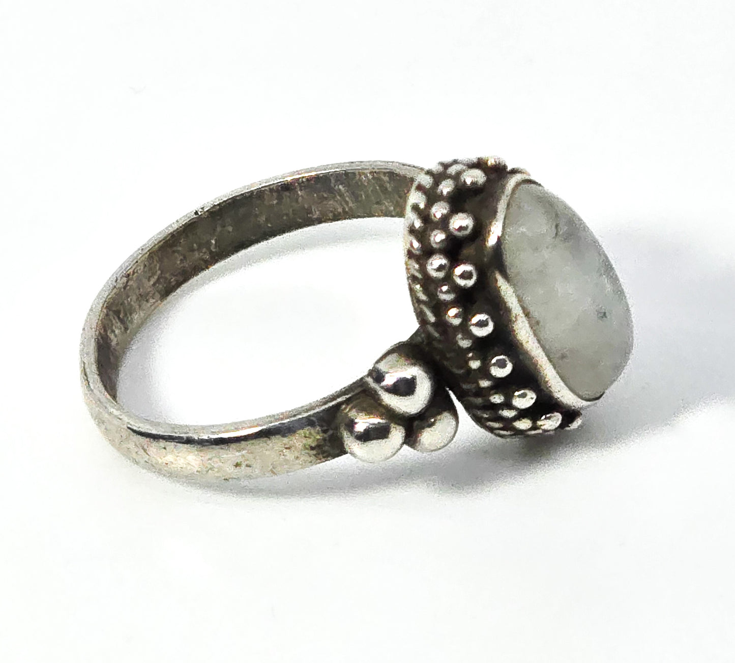 Flashy Blue Moonstone tribal Bali Balinese gemstone sterling silver ring size 6.5