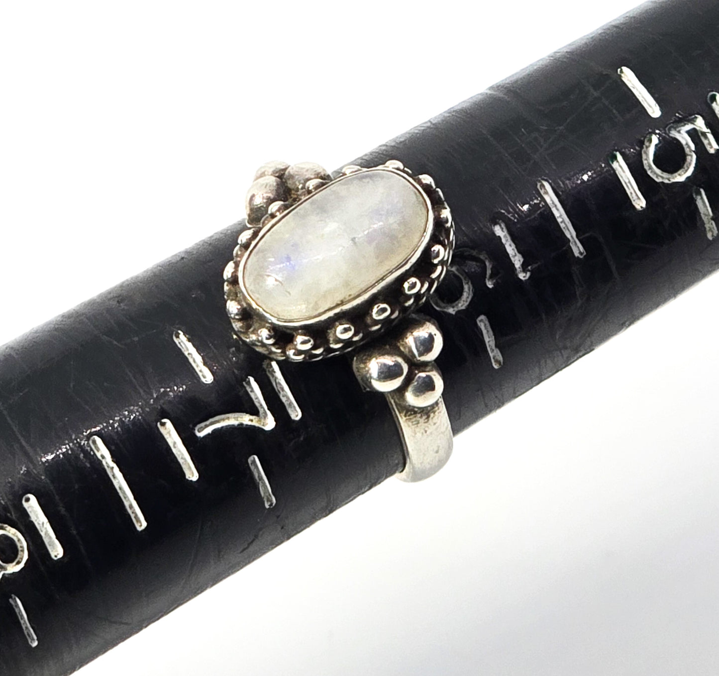 Flashy Blue Moonstone tribal Bali Balinese gemstone sterling silver ring size 6.5