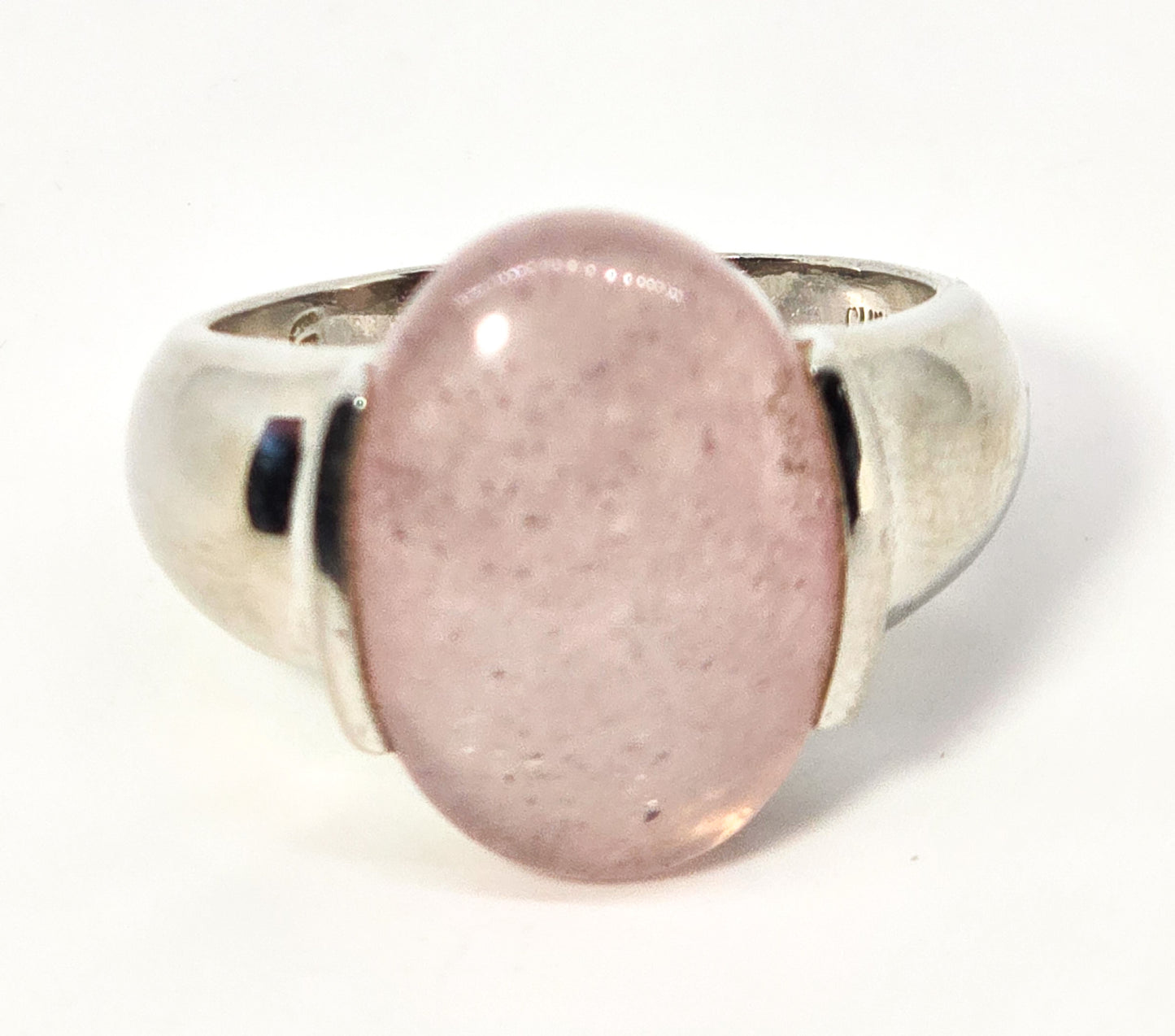 Large Rose quartz pink gemstone thick solid sterling silver hallmarked ring size 10