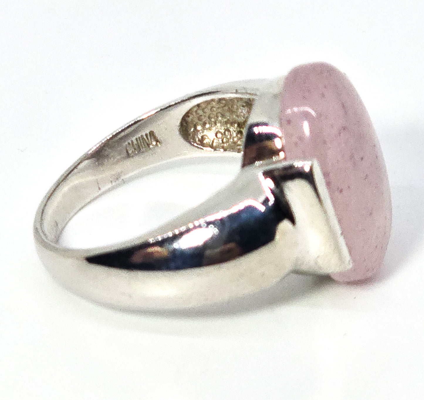Large Rose quartz pink gemstone thick solid sterling silver hallmarked ring size 10