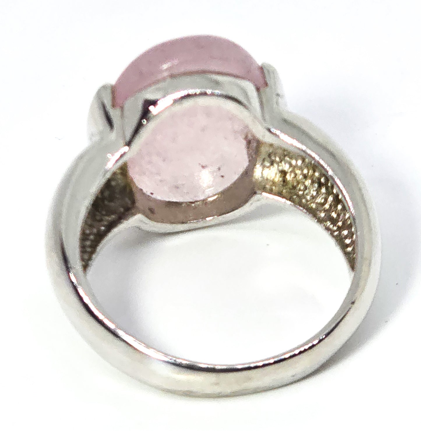 Large Rose quartz pink gemstone thick solid sterling silver hallmarked ring size 10
