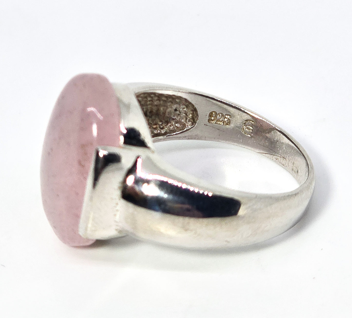 Large Rose quartz pink gemstone thick solid sterling silver hallmarked ring size 10