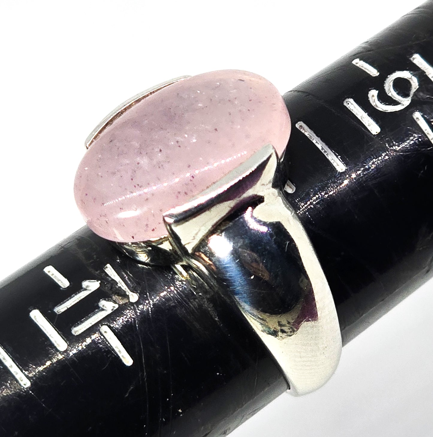 Large Rose quartz pink gemstone thick solid sterling silver hallmarked ring size 10