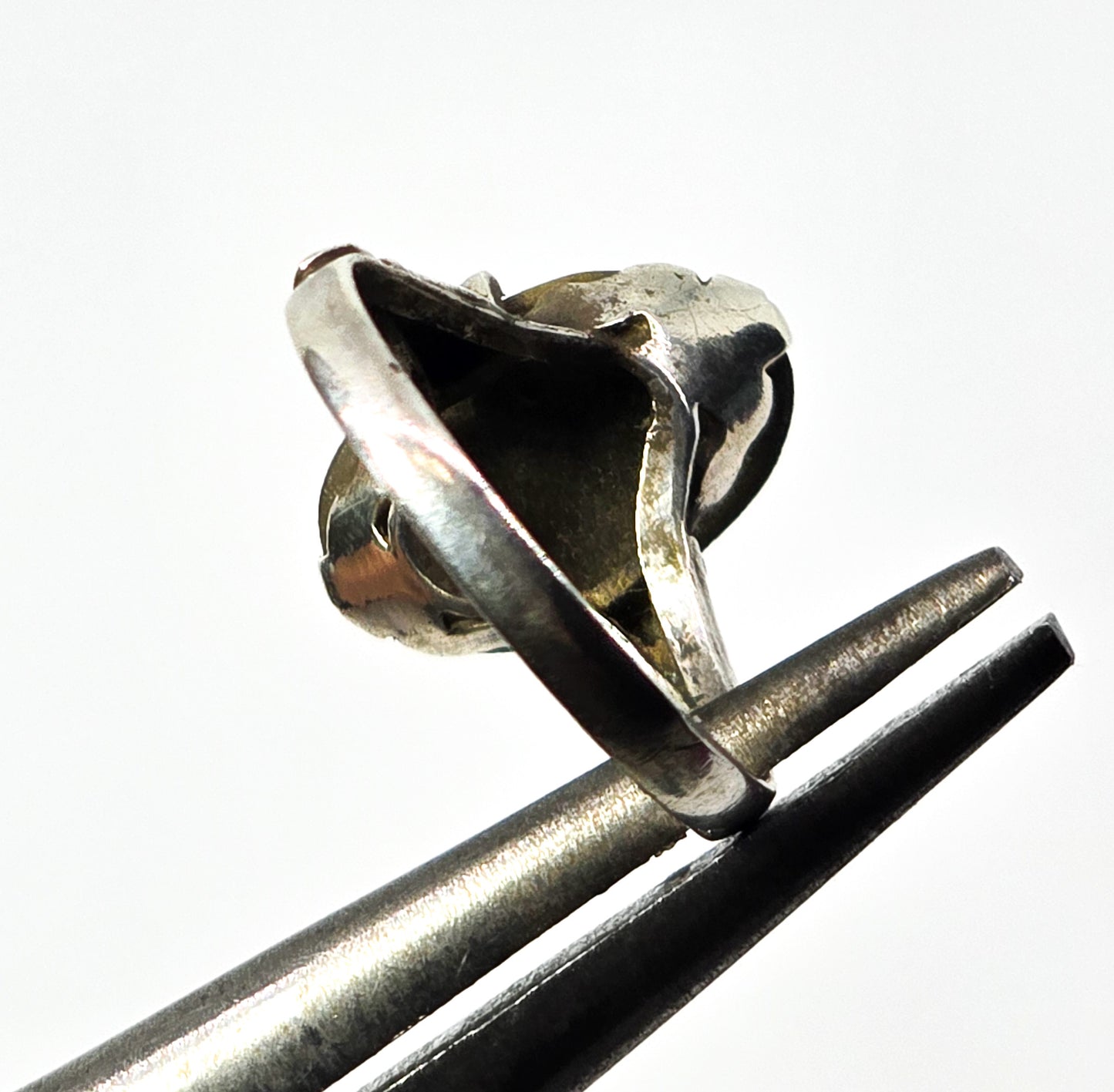 Art Deco Cat's eye tourmaline gemstone prong set antique sterling silver ring size 7.5