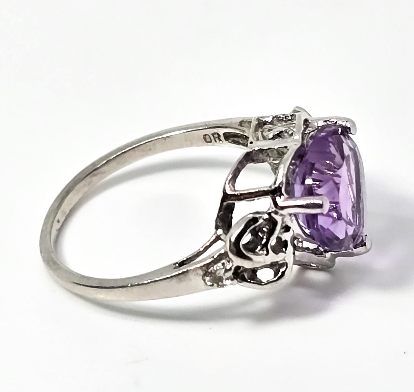 Heart Amethyst 3.5ct Large purple sterling silver vintage ring with spinel size 6.25