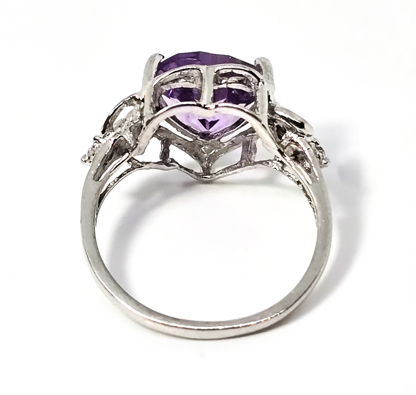 Heart Amethyst 3.5ct Large purple sterling silver vintage ring with spinel size 6.25