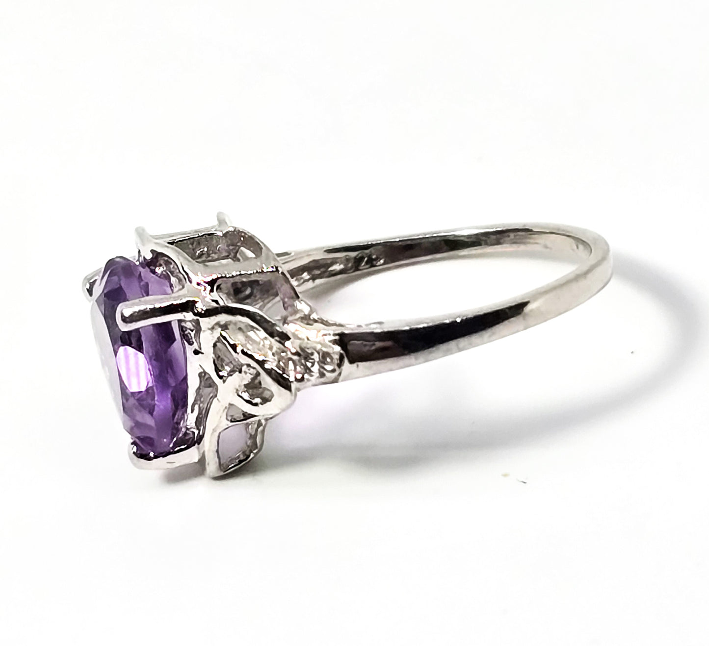 Heart Amethyst 3.5ct Large purple sterling silver vintage ring with spinel size 6.25