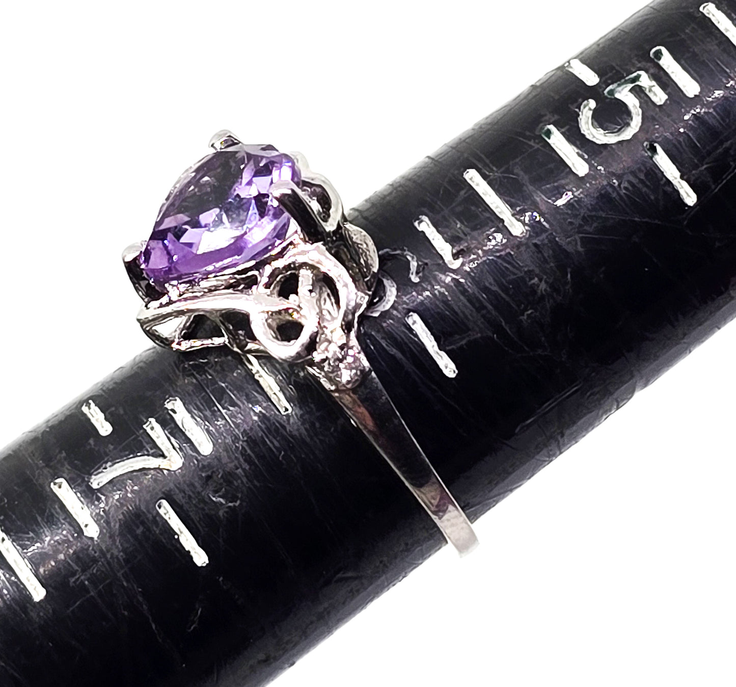 Heart Amethyst 3.5ct Large purple sterling silver vintage ring with spinel size 6.25