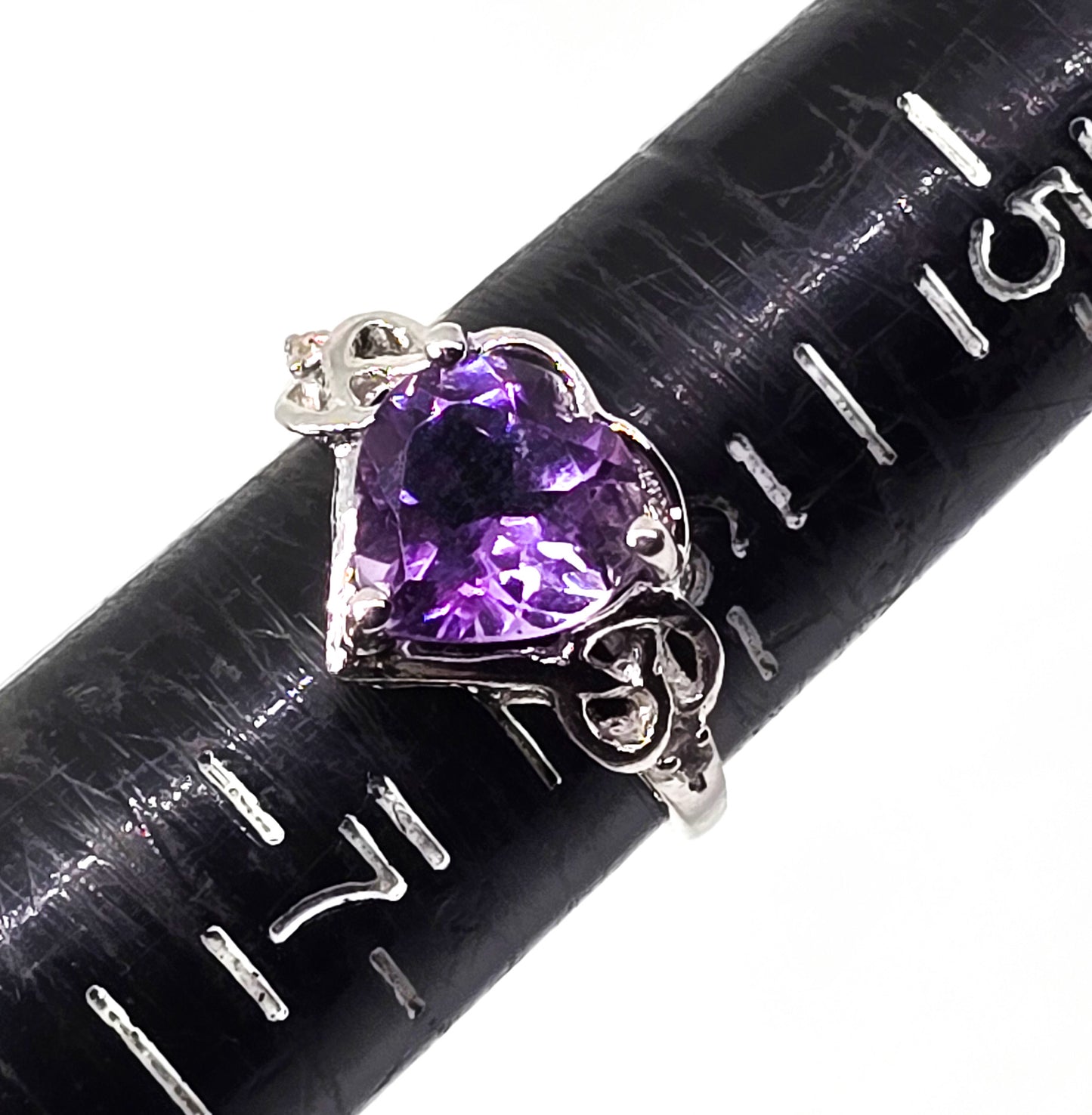 Heart Amethyst 3.5ct Large purple sterling silver vintage ring with spinel size 6.25
