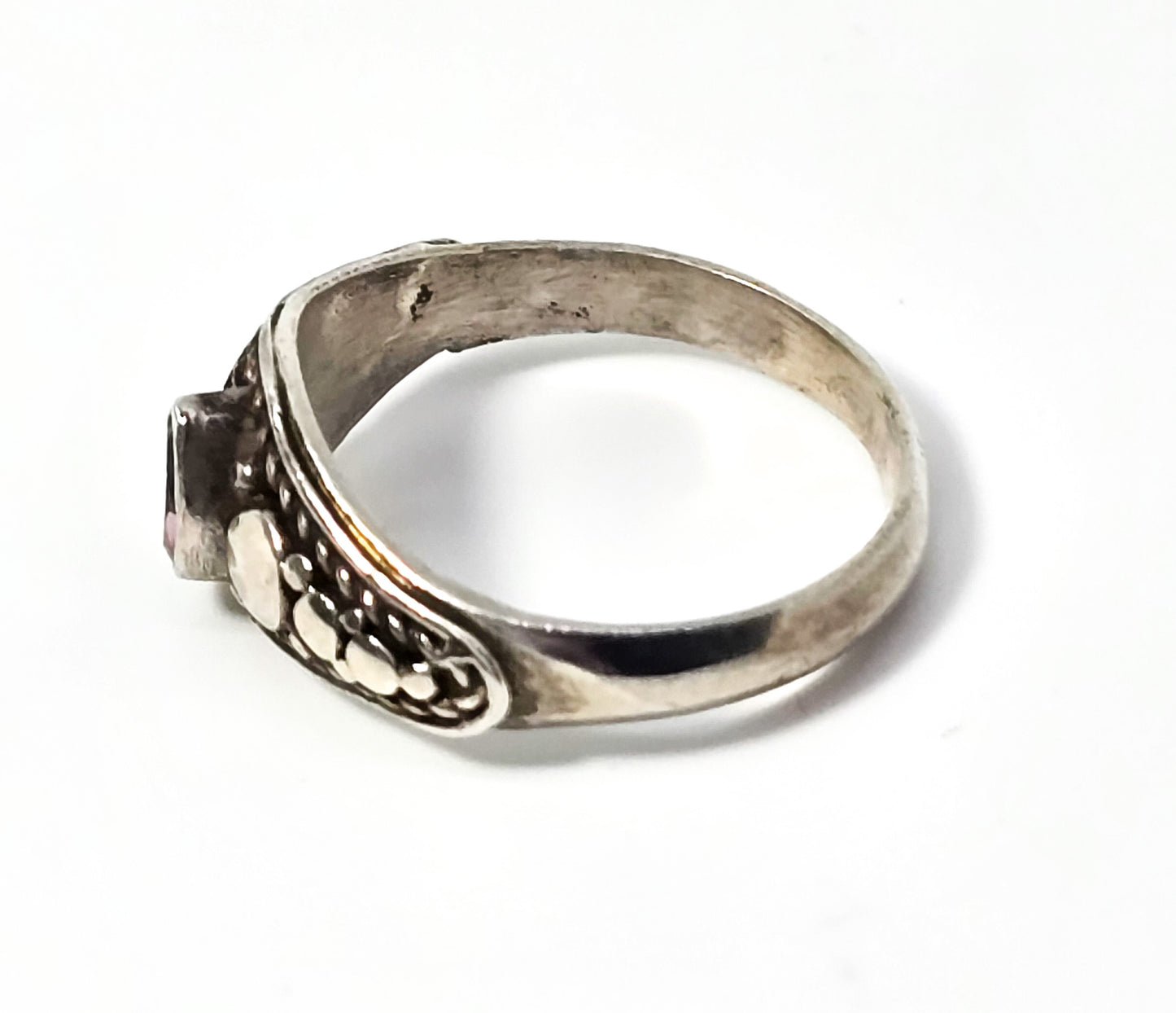 Amethyst sparkling purple peart cut tribal sterling silver vintage ring band size 8.5