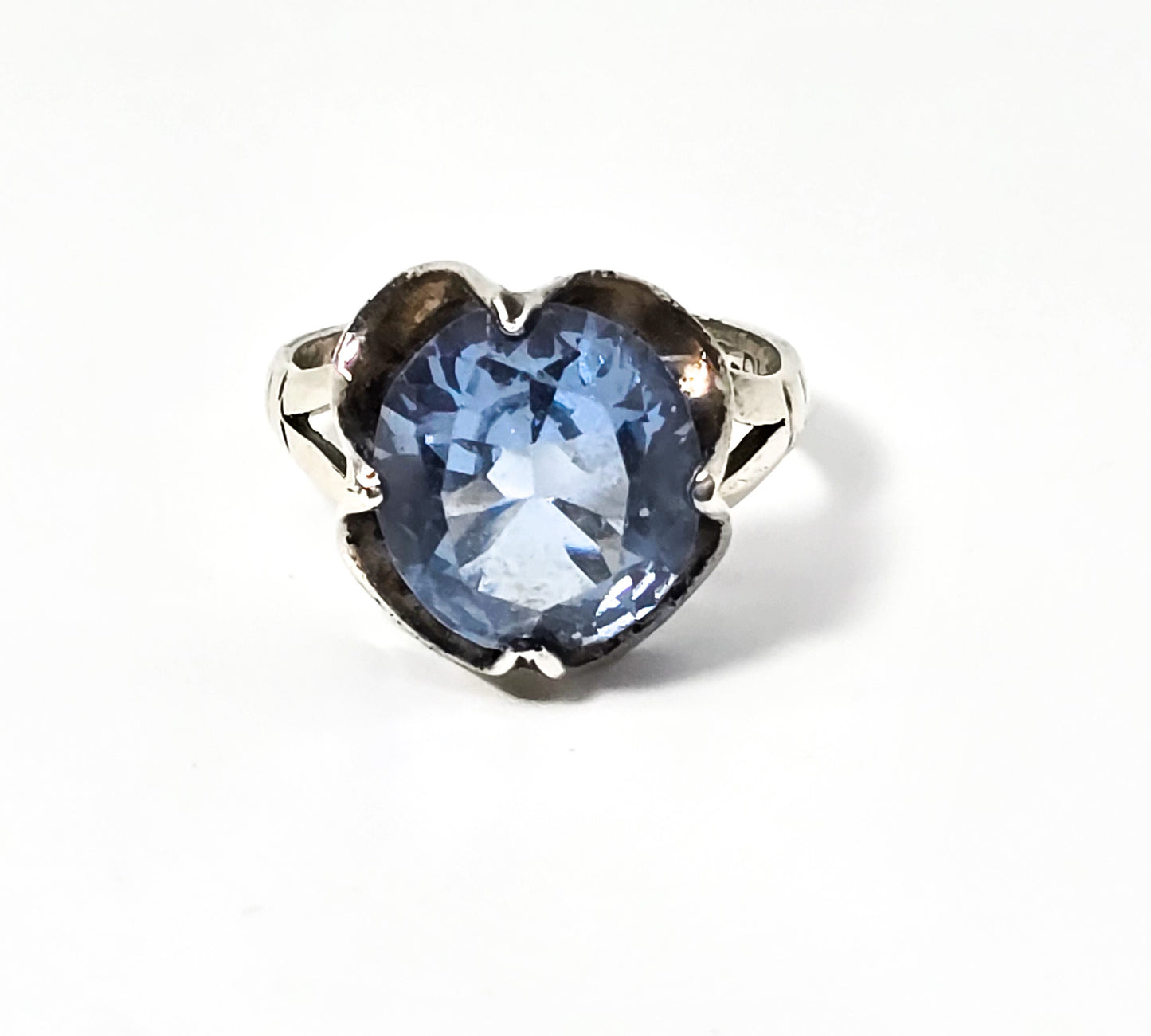 Light Blue topaz faceted 5.5ct large Taxco Mexican signed sterling silver ring size 6.5