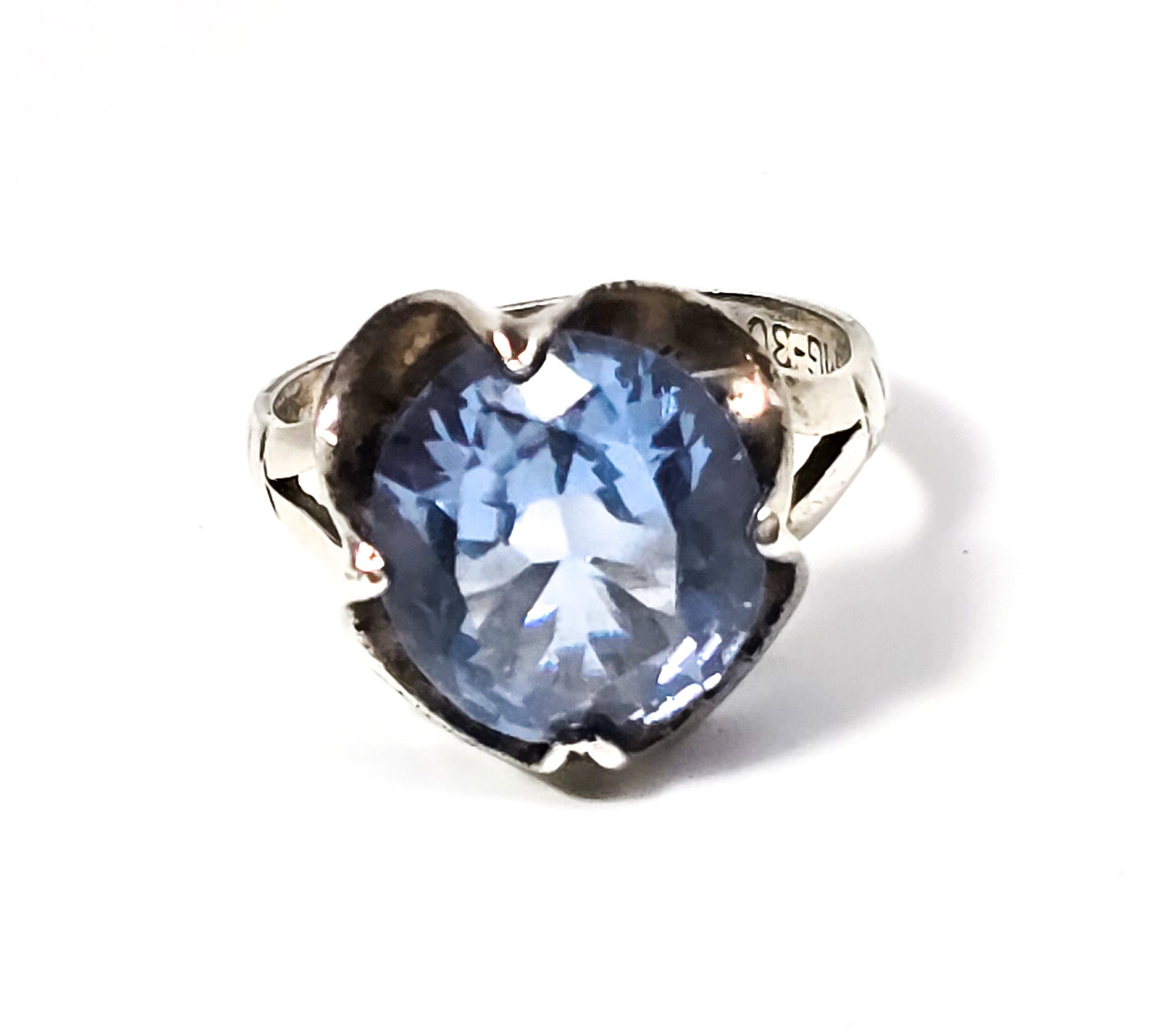 Light Blue topaz faceted 5.5ct large Taxco Mexican signed sterling silver ring size 6.5