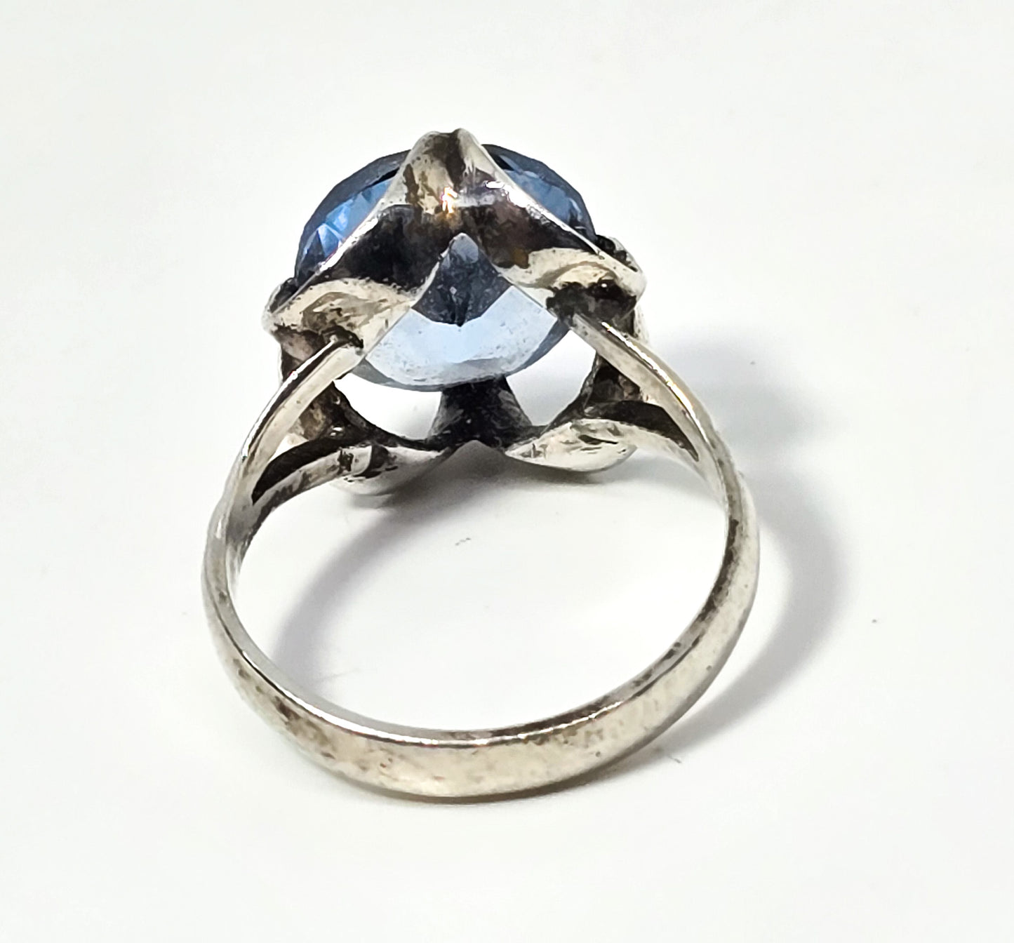 Light Blue topaz faceted 5.5ct large Taxco Mexican signed sterling silver ring size 6.5