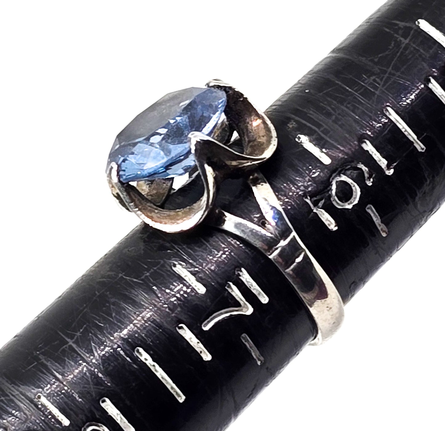 Light Blue topaz faceted 5.5ct large Taxco Mexican signed sterling silver ring size 6.5
