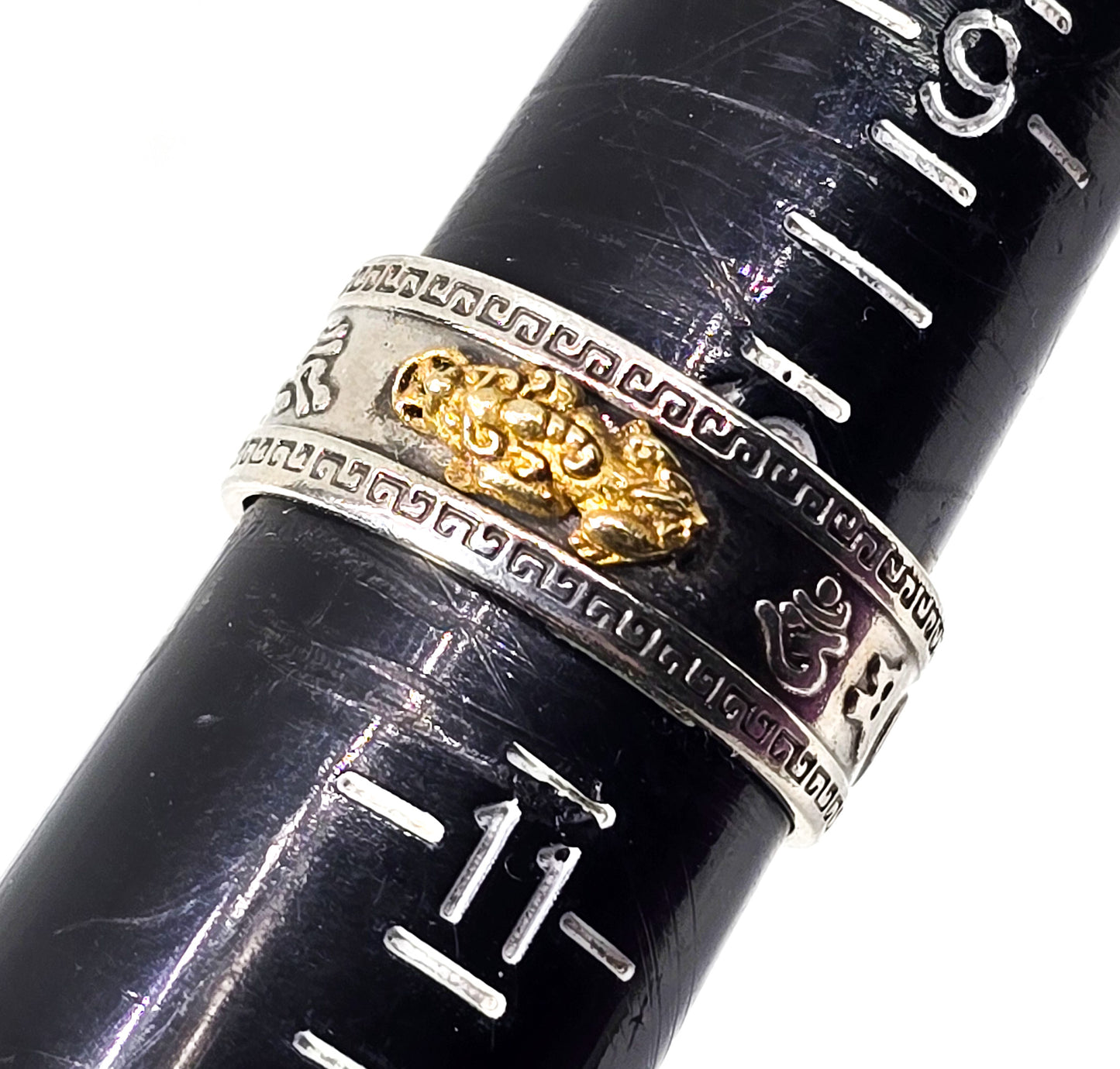 Feng Shui Pixiu lucky wealth silver plated two toned adjustable ring size 10