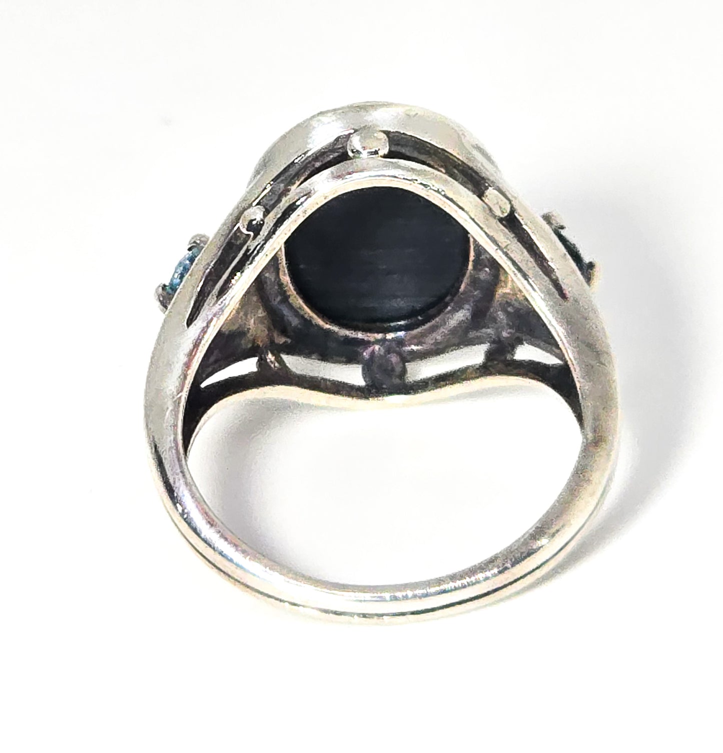 Abalone and blue topaz sterling silver signed Avon ring size 6