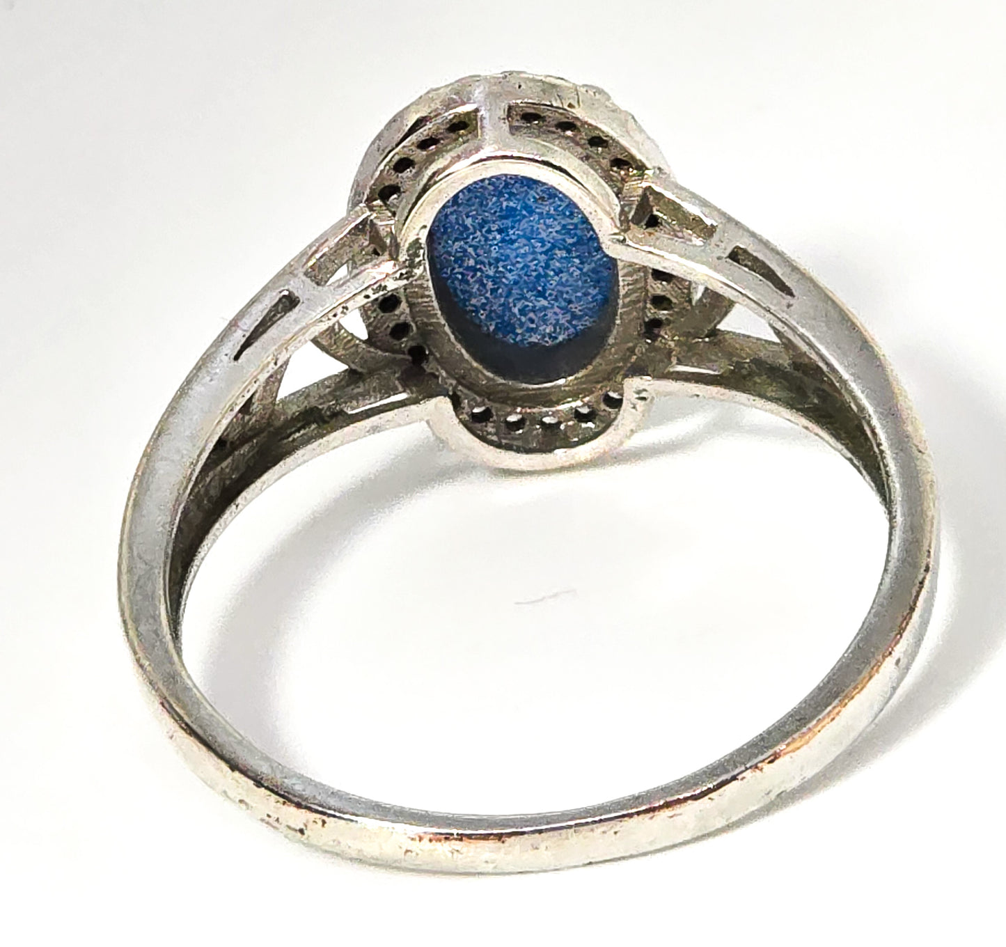Blue opal Doublet Cubic Zirconia sterling silver vintage ring size 11