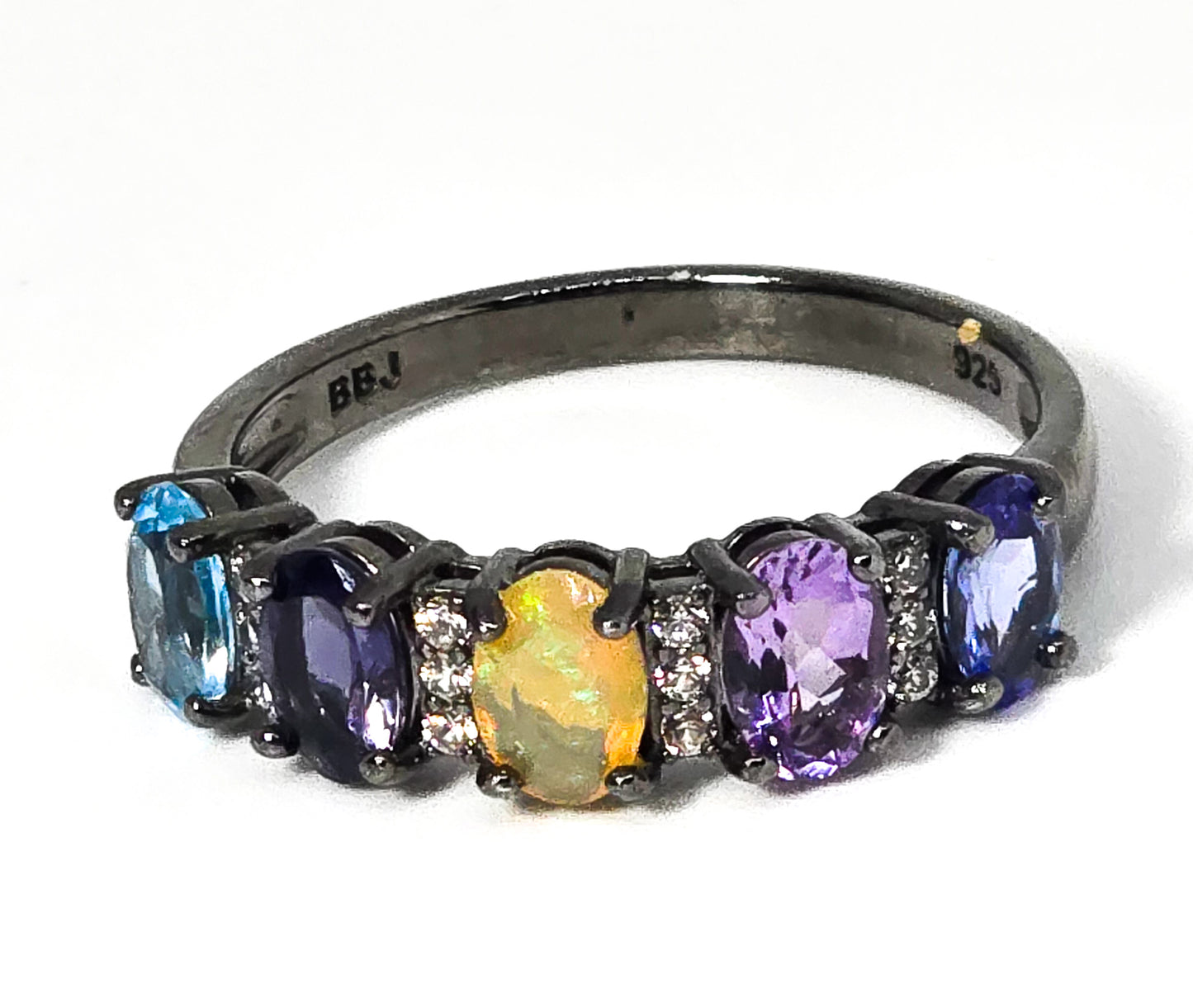 Multicolor BBJ Multi-Gem Black Rhodium Over Sterling Silver Ring size 10 1.77ctw