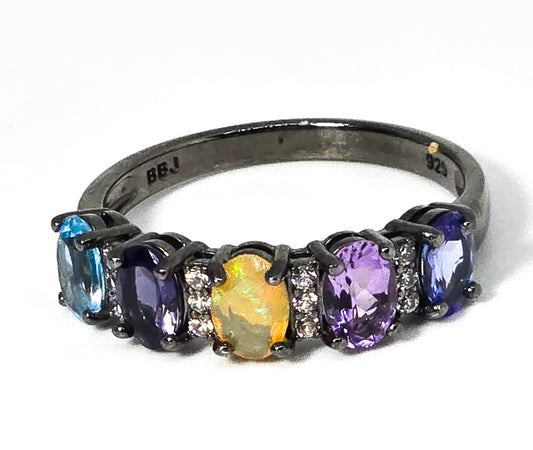 Multicolor BBJ Multi-Gem Black Rhodium Over Sterling Silver Ring size 10 1.77ctw
