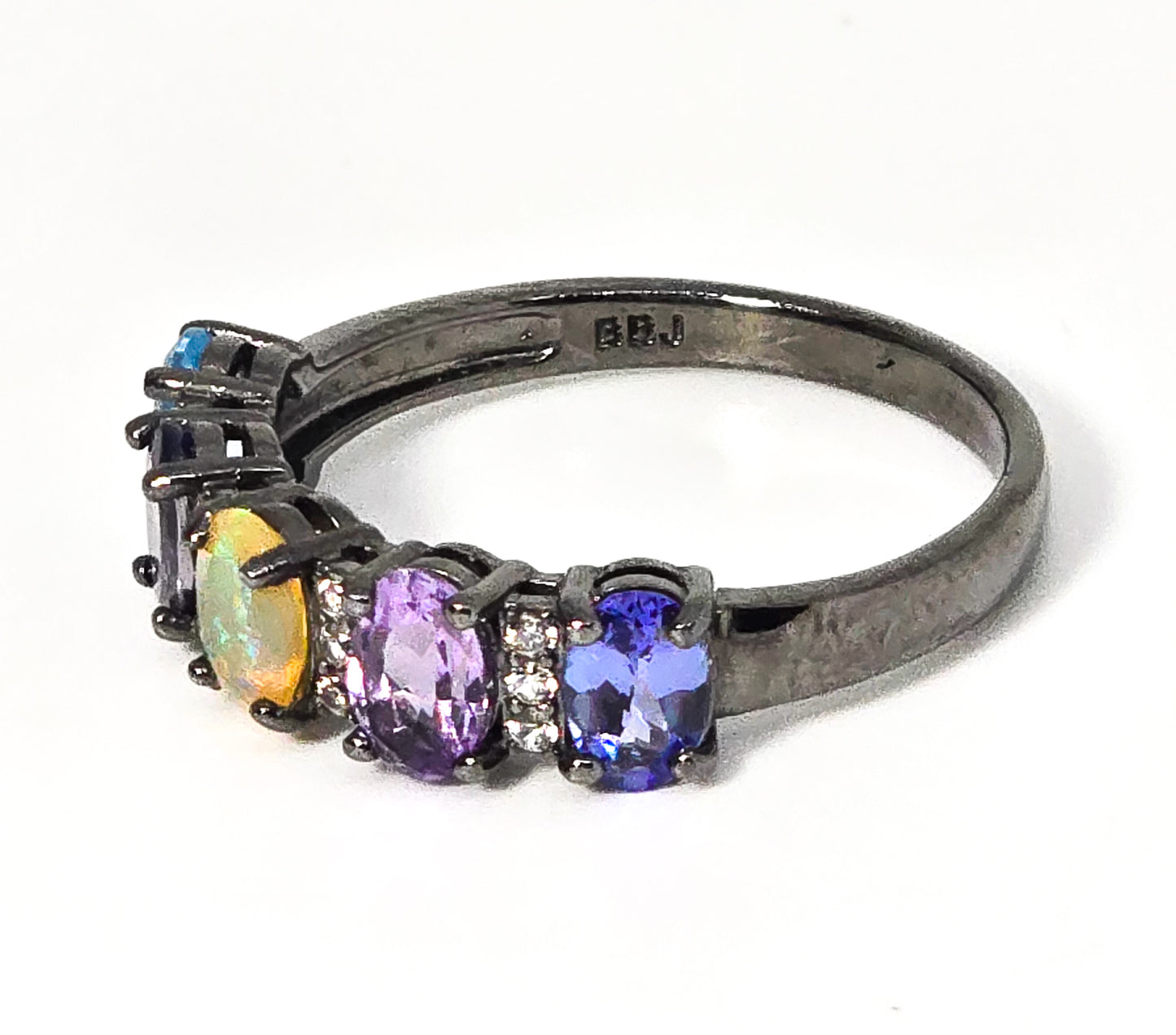 Multicolor BBJ Multi-Gem Black Rhodium Over Sterling Silver Ring size 10 1.77ctw