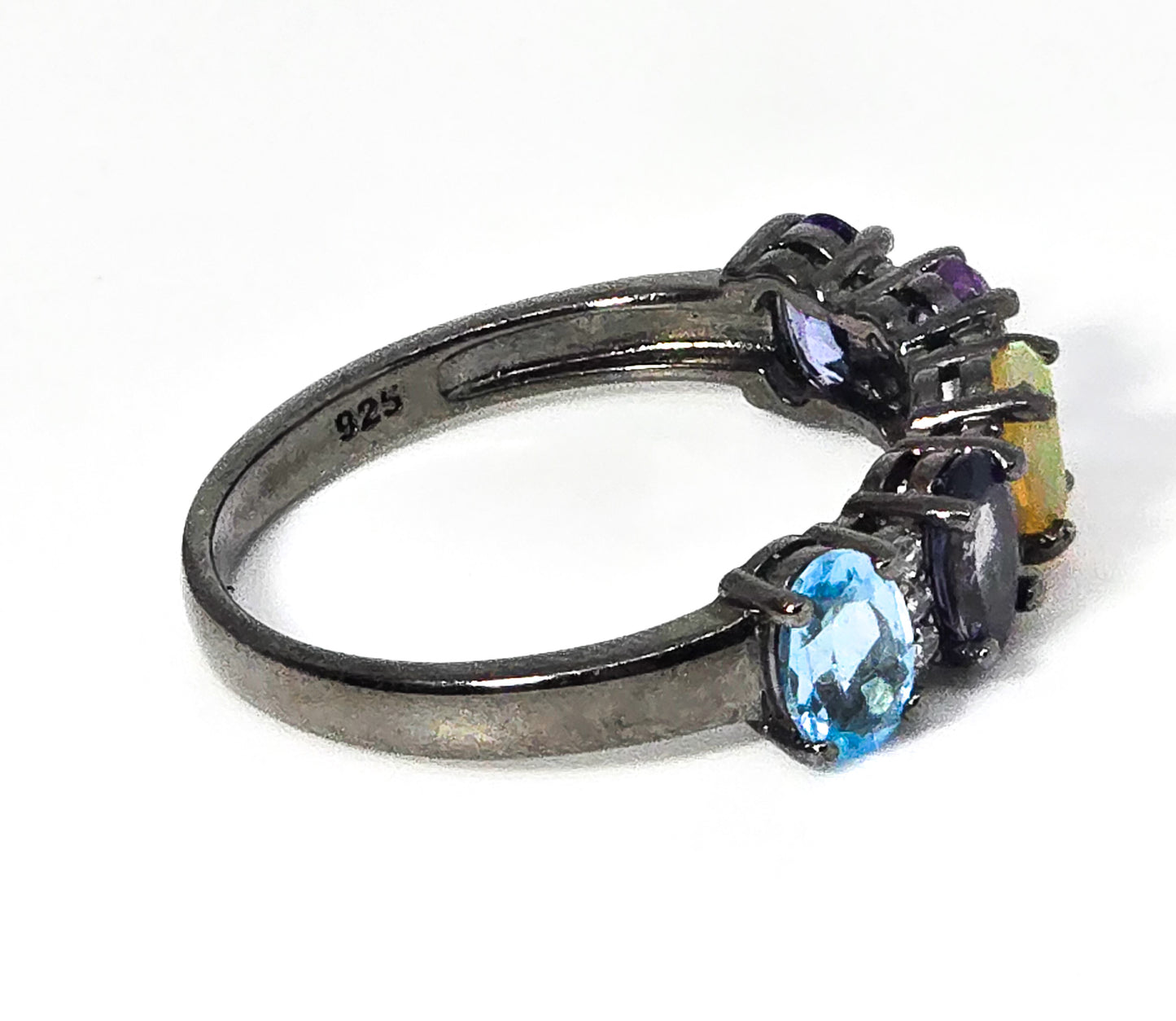 Multicolor BBJ Multi-Gem Black Rhodium Over Sterling Silver Ring size 10 1.77ctw