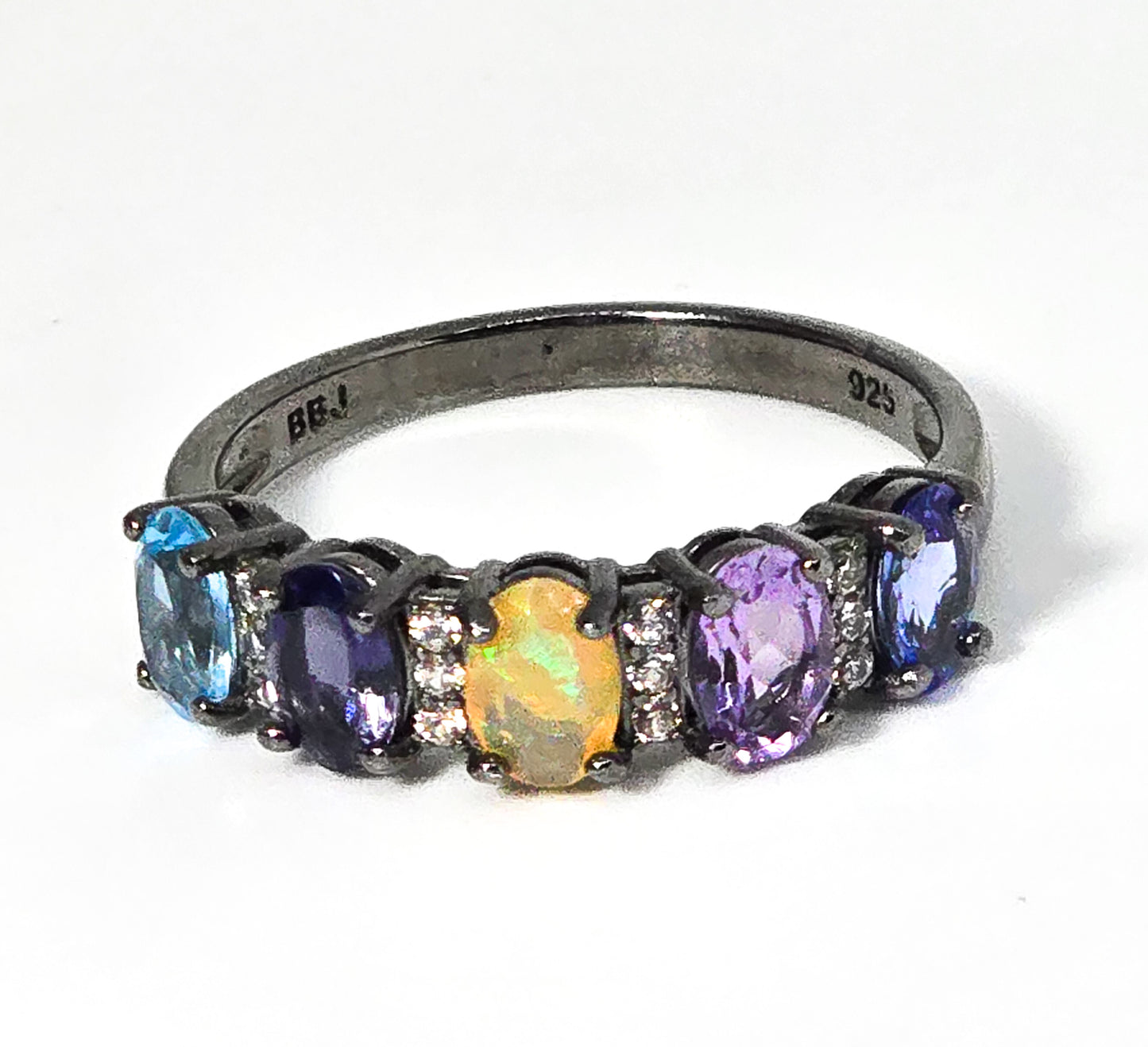 Multicolor BBJ Multi-Gem Black Rhodium Over Sterling Silver Ring size 10 1.77ctw