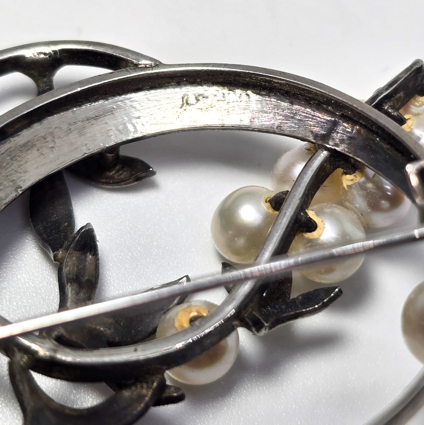 Akoya Pearl great cluster white grape vintage mid century sterling silver brooch