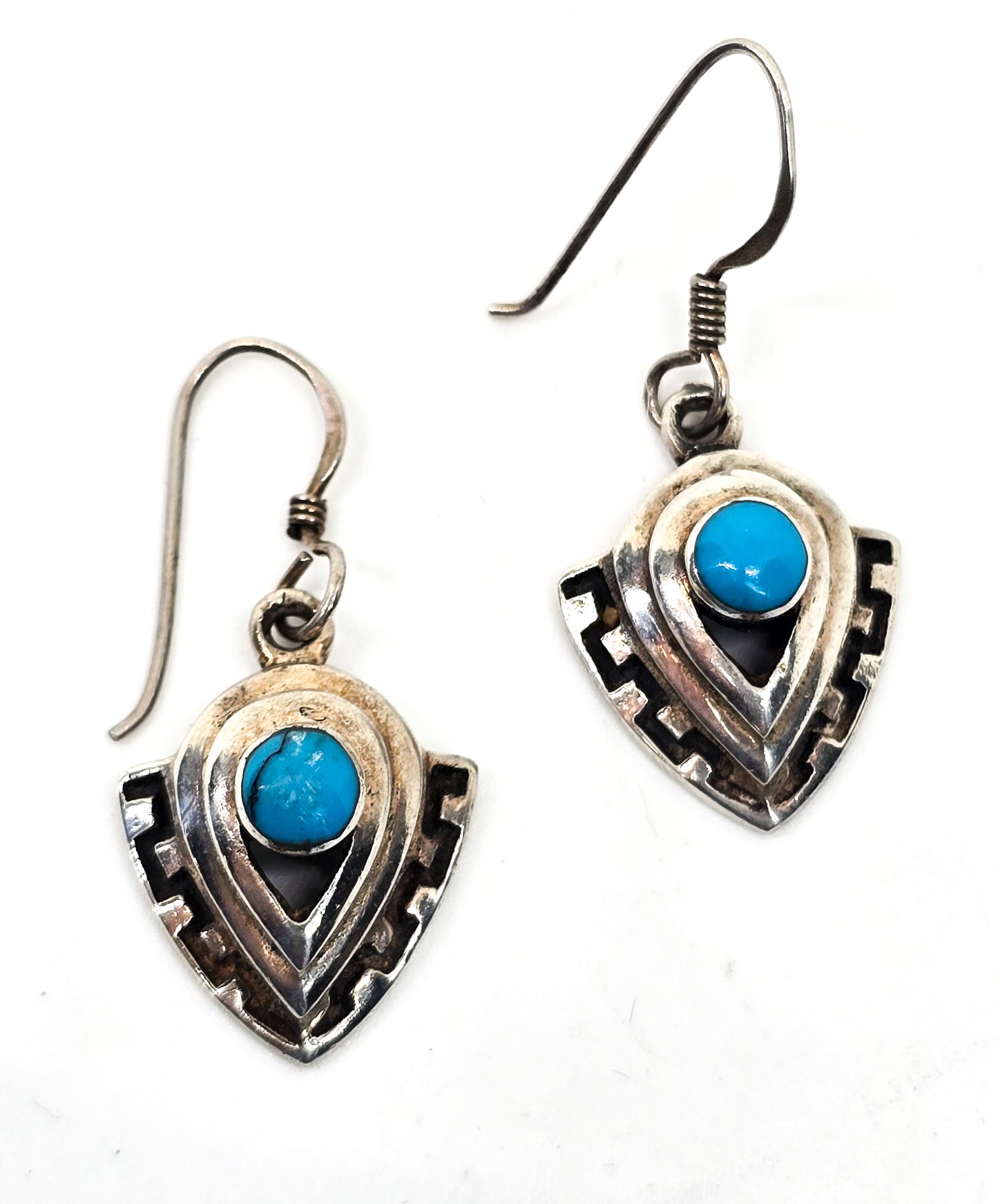 Turquoise arrow Navajo vintage sterling silver gemstone drop earrings