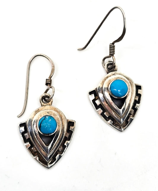 Turquoise arrow Navajo vintage sterling silver gemstone drop earrings