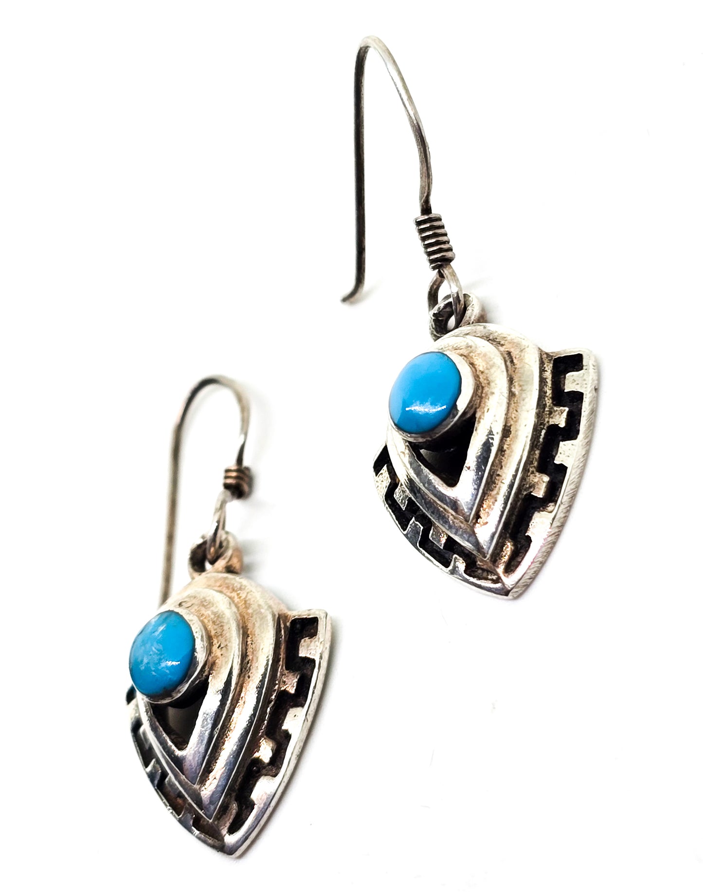 Turquoise arrow Navajo vintage sterling silver gemstone drop earrings