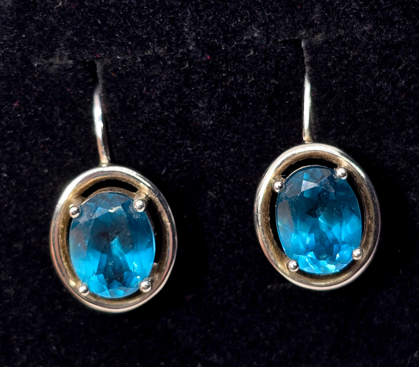 BBJ bright blue topaz sterling silver lever back earrings