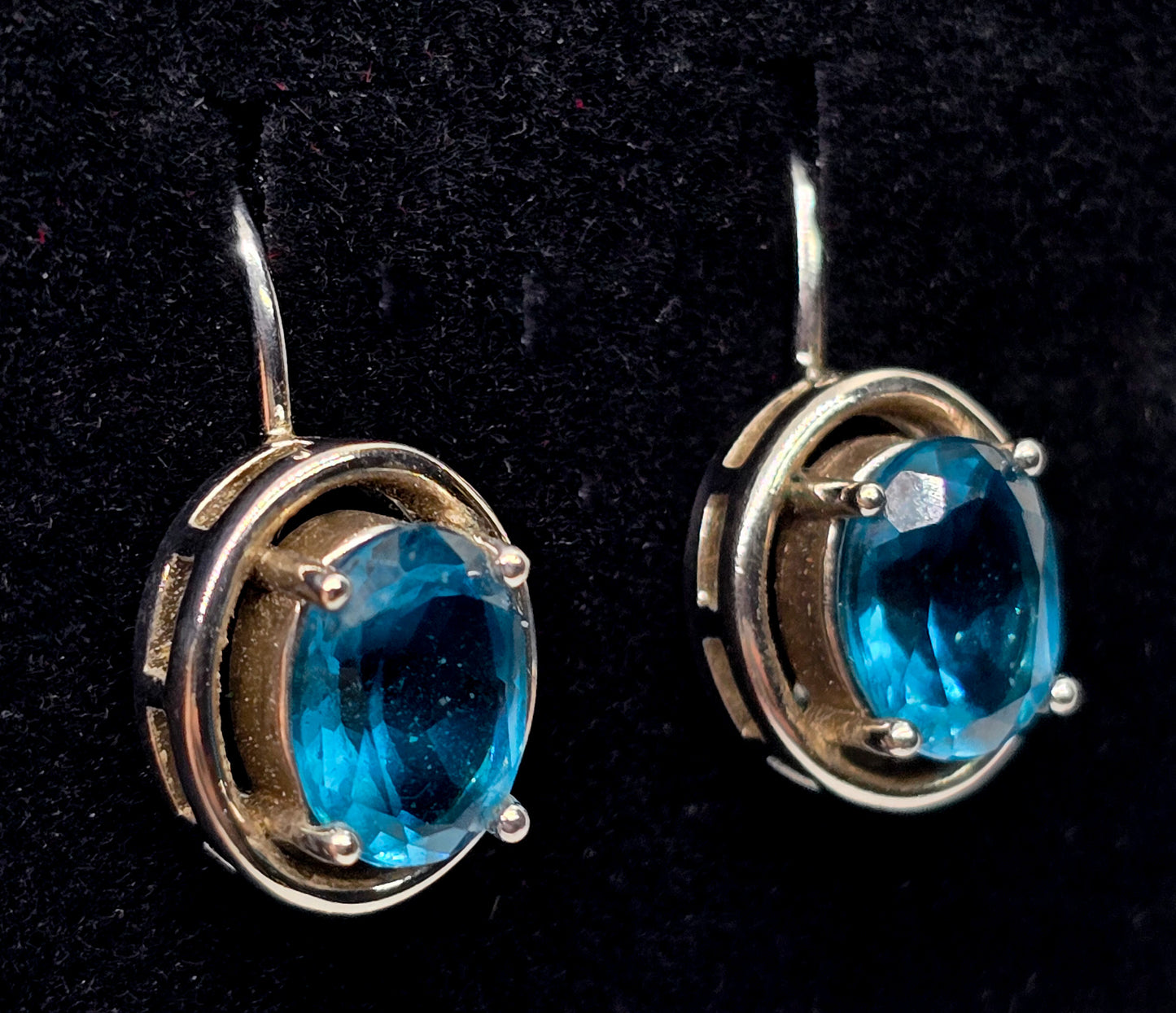 BBJ bright blue topaz sterling silver lever back earrings