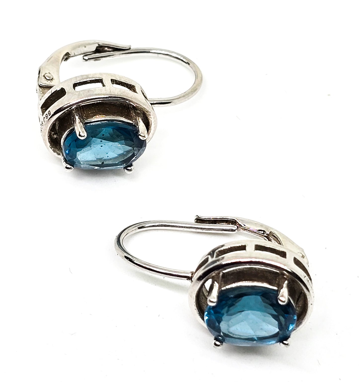 BBJ bright blue topaz sterling silver lever back earrings