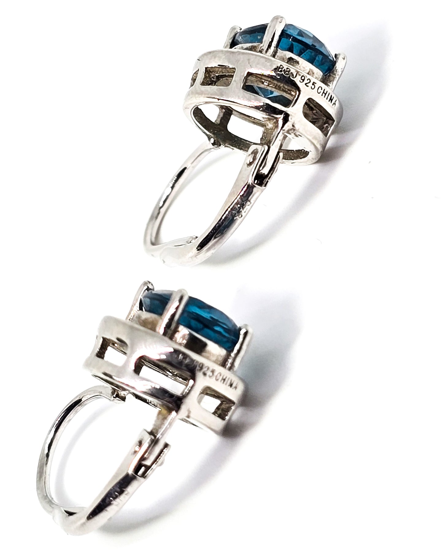 BBJ bright blue topaz sterling silver lever back earrings