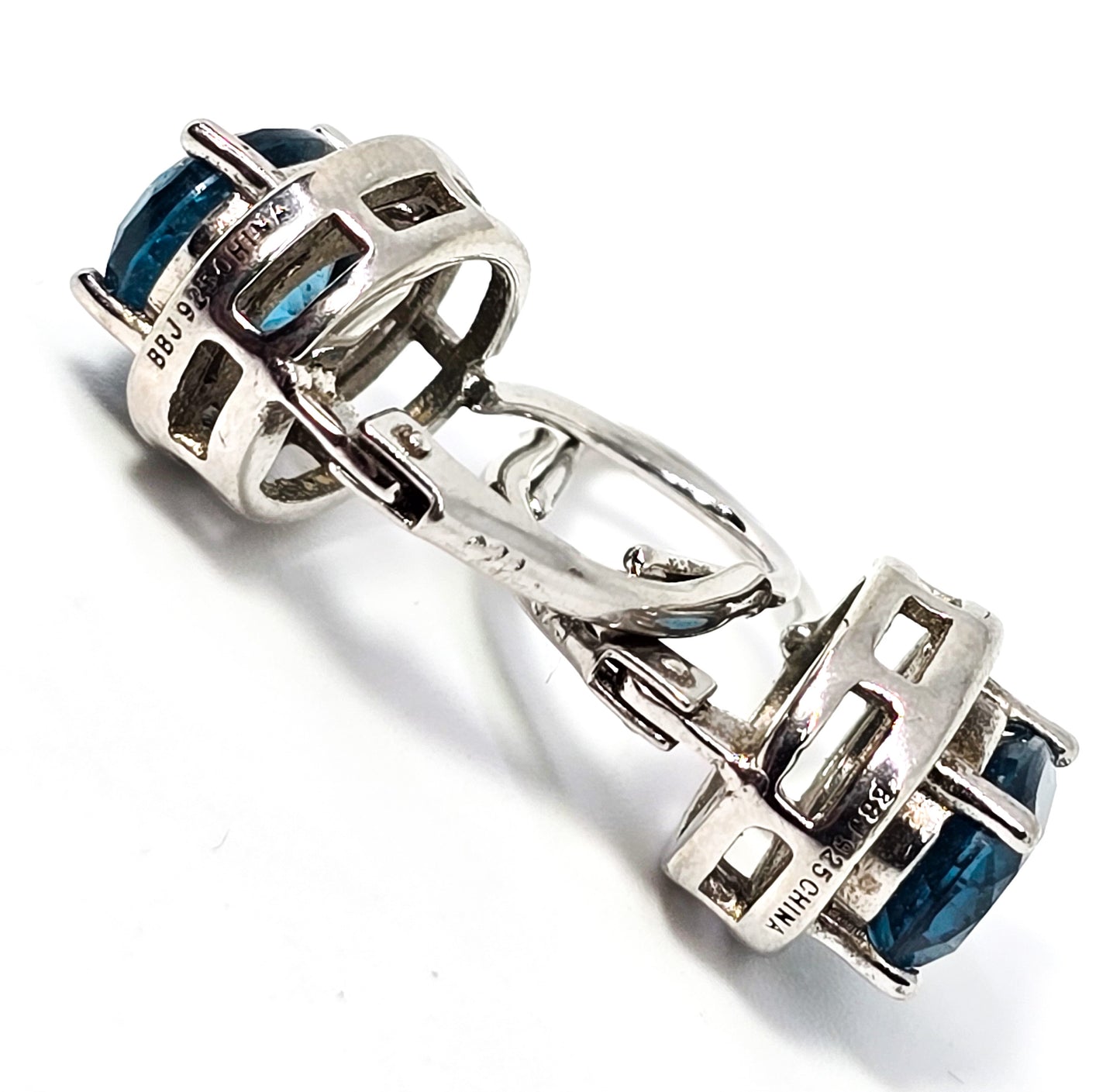 BBJ bright blue topaz sterling silver lever back earrings
