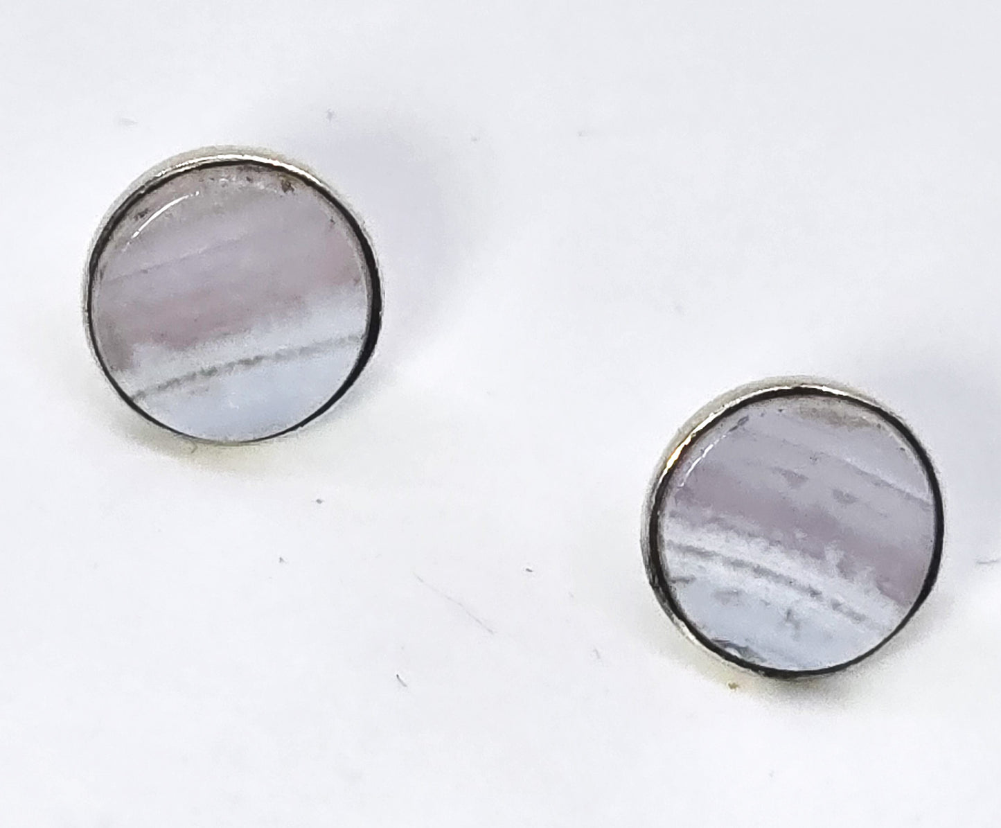 Blue Lace Agate blue gemstone sterling silver post stud vintage earrings