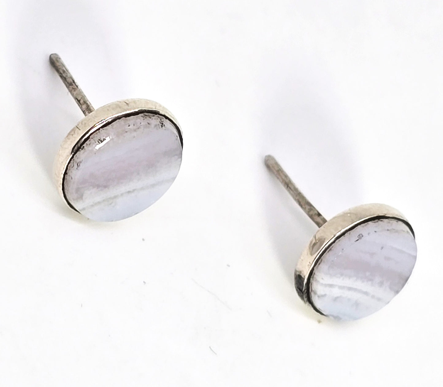 Blue Lace Agate blue gemstone sterling silver post stud vintage earrings