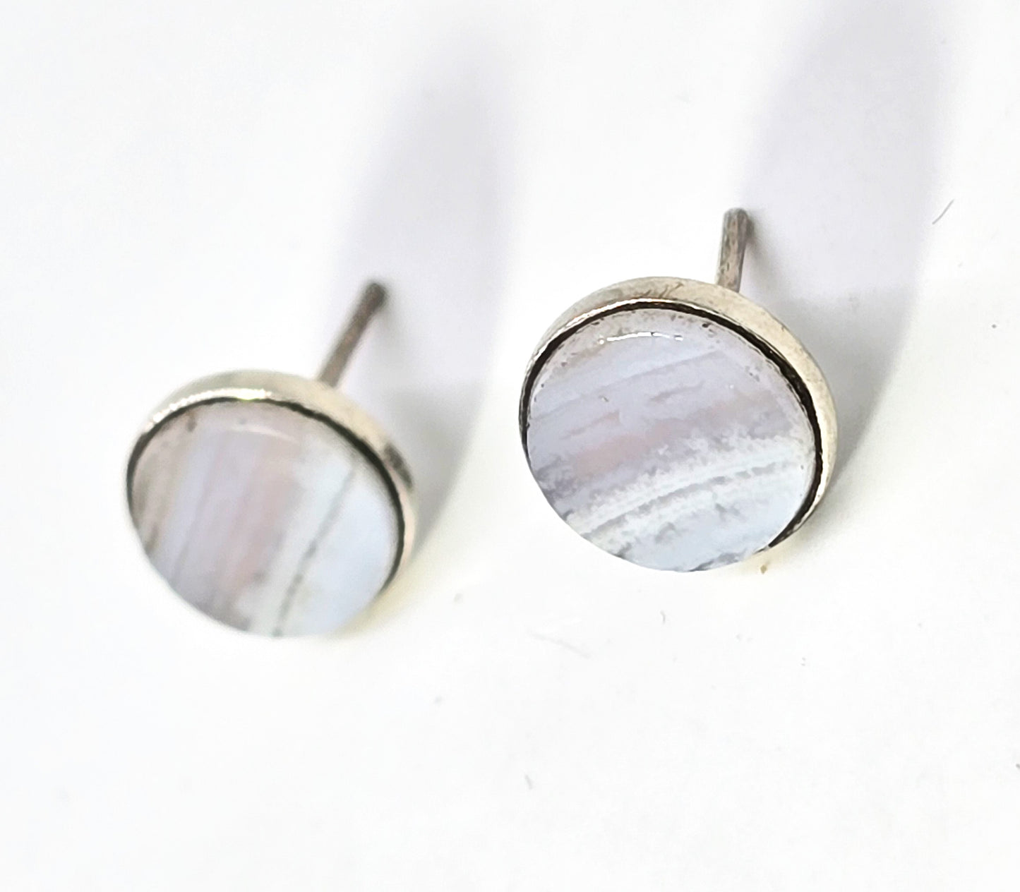 Blue Lace Agate blue gemstone sterling silver post stud vintage earrings